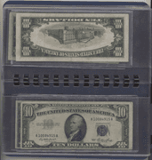 Collection of all 8 Small Size $10 Blue Seal Silver Certificates 1934 to 1953 in folio