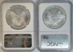 Near Perfect 2003 & 2005 $1 American Silver Eagles. NGC MS69