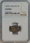 Scarce 1759P q Bolivia 2 Reals. NGC holder