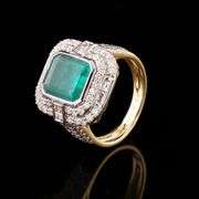 14K WHITE AND YELLOW GOLD EMERALD AND DIAMOND RING 5.20 C.T.W., GIA CERTIFIED