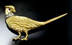 Gorgeous Designer 18K  Pheasant Brooch