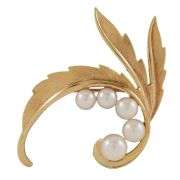 Mikimoto Pearl Leaf Brooch in 14K