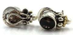 Lagos Caviar smokey quartz and pearl 2 tone earrings