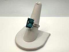 14 Kt White Gold Plate 6.5 Ct Simulated London Blue Topaz Ring