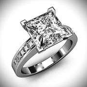 14 Kt Sparkling White Gold Plate 5 Ct Princess Cut White  Vs1 Fire Moissanite Ring