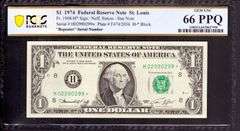 Superb Crisp $1 1974 ST Louis Repeater STAR Note PCGS 66-Tough Note!