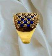 14 Kt Yellow Gold Plate 5.75 Cttw Simulated Diamond Midnight Blue Sapphire Ring