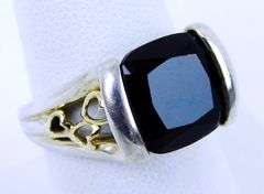 Vintage Sterling & 14K Gold Black Onyx Ring, 7.5