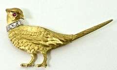 Gorgeous Designer 18K  Pheasant Brooch