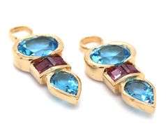18kt Yellow gold blue topaz and garnet earring dangles