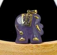 Wonderful 14K Yellow Gold Puple Jade Elephant Pendant