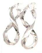 14kt White gold textured and high polished twisted hoop earrings