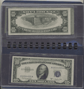Collection of all 8 Small Size $10 Blue Seal Silver Certificates 1934 to 1953 in folio