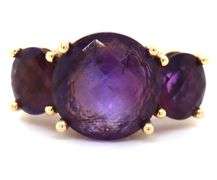 Fashionable 14K YG 3 Stone Amethyst Ring