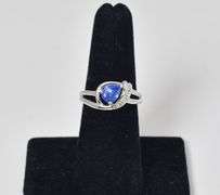 Sterling Silver Sapphire Gemstone ring with Diamond Accents