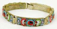 Vintage Italian Micro Mosaic Bracelet, 7.75 Inches