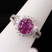 PLATINUM PURPLE-PINK SAPPHIRE AND DIAMOND RING 3.71 C.T.W., GIA CERTIFIED