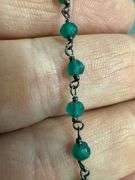 Sterling Silver Unique Green Onyx Gem Stone Chain 24" Necklace with Pear Clasp
