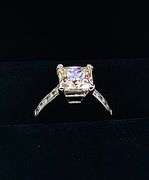 14 Kt Sparkling White Gold Plate 5 Ct Princess Cut White  Vs1 Fire Moissanite Ring