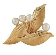 Mikimoto Pearl Linen Finish Leaf Brooch in 14K