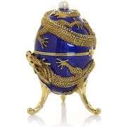24k Fabergé Style Blue Dragon Musical Egg Trinket Box