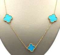 18kt Yellow gold Alhambra style Turquoise necklace