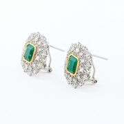 PLATINUM AND 18K YELLOW GOLD EMERALD AND DIAMOND AND EARRINGS 5.14 C.T.W.