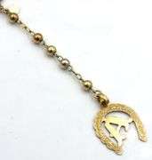 14kt Tri color gold Rosary necklace with A initial