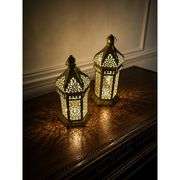 Lot of 2 Bronze Moroccan-Style Lanterns with Lights