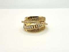 Sparkling 14 K Yellow Gold Plate  CZ Single Band Trendy Stack Look Ring