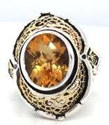 Bezel set oval Citrine open art Filigree cocktail ring
