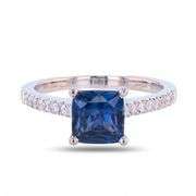 18K WHITE GOLD BLUE SAPPHIRE AND DIAMOND RING 1.99 C.T.W.