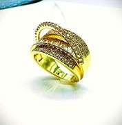 Sparkling 14 K Yellow Gold Plate  CZ Single Band Trendy Stack Look Ring