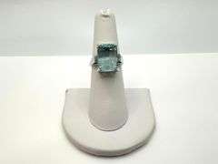 14 Kt White Gold Plate 6.5 Ct Simulated Sky Blue Topaz Ring.