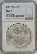 Superb near perfect NGC MS69 graded better 2001 $1 American Silver Eagle
