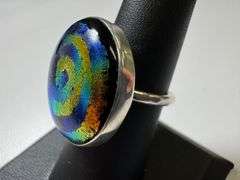 Sterling Silver 925 One of a Kind Dichroic Glass Ring Size 7.5