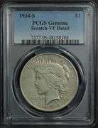 1934-S Peace Silver Dollar PCGS Genuine Scratch VF Detail