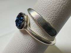 Sterling Silver 925 Titanium Coated Druzy Agate Crystal Stone Ring Adjustable Spoon Band