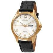 Citizen Quartz Silver Dial Black Leather Men’s Watch