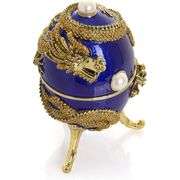 24k Fabergé Style Blue Dragon Musical Egg Trinket Box
