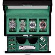 Piano Black Watch Display Case with Glass Lid & Valet Drawer