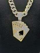 Dazzling Huge 178 Gram 14 Kt Yellow Gold Plate Royal Flush Pendant Necklace