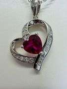 925 Sterling Silver Lab Grown Ruby Heart Pendant Necklace Love Mom Gift