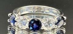 1.80CT LAB SAPPHIRE & 1.05CT LAB DIAMOND 5-STONE RING