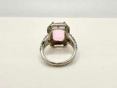 Stunning 14 kt White Gold Plate 6.75 Ct Emerald Cut Pink Kunzite Ring