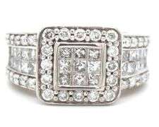 14kt White gold 2.50ctw princess and round cut diamond cluster ring