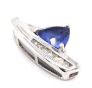 10kt White gold triangle tanzanite and diamond pendant