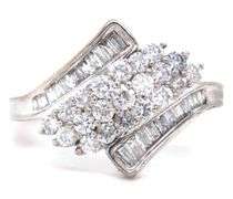 10kt White gold 0.76ctw RBC and baguette diamond cluster ring