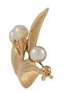 Mikimoto Pearl Linen Finish Leaf Brooch in 14K