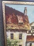 Investment! Antique European 20th Century Dutch Oil Painting Town near the River with Houses